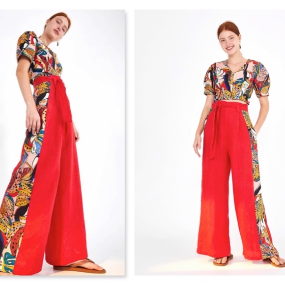 Anthropologie Pants - Farm Rio Pants Crazy Tucanos Red Wide Leg Palazzo